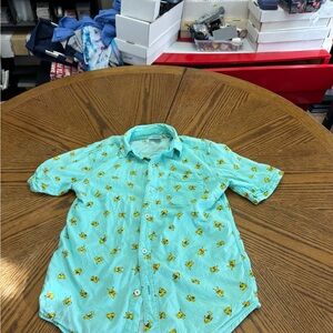 Aqua Short Sleeve Shirt with Pokemon Pattern